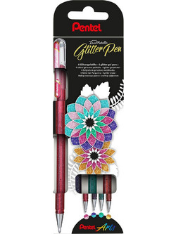 Pentel Dual Σετ Στυλό Gel 1mm Πολύχρωμο με Glitter 4τμχ K110-4COL