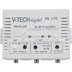 V-tech Digital 104 Plus 5G Ενισχυτής Σήματος Κεραίας Τηλεόρασης Κεντρικός 34dB UHF-VHF