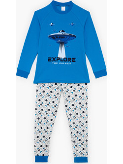 Galaxy Παιδική Πιτζάμα Βαμβακερή Χειμωνιάτικη Royal Blue Γκρι 63815