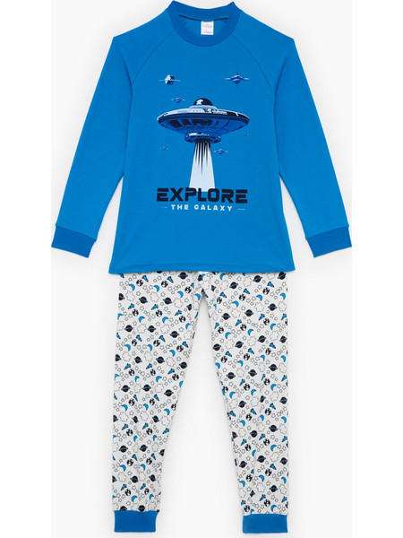 Galaxy Παιδική Πιτζάμα Βαμβακερή Χειμωνιάτικη Royal Blue Γκρι 63815