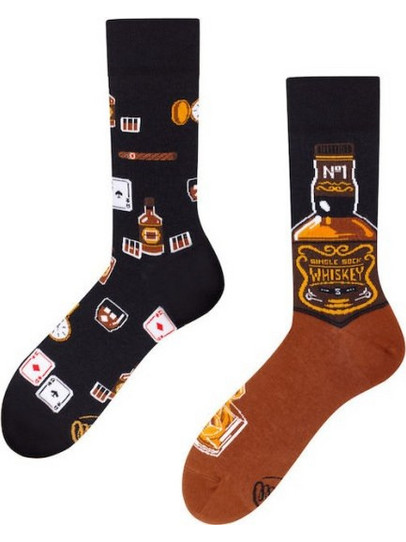 Many Mornings Whisky Βαμβακερές Ανδρικές Κάλτσες Ψηλές με Σχέδια Μαύρες