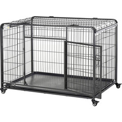 PawHut Συρμάτινο Κλουβί Σκύλου Crate Μεγάλο Μαύρο 125x76x81cm
