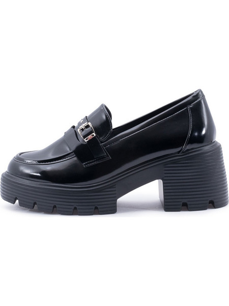 Love4shoes Γόβες Λουστρίνι με Χοντρό Χαμηλό Τακούνι Μαύρες 2409