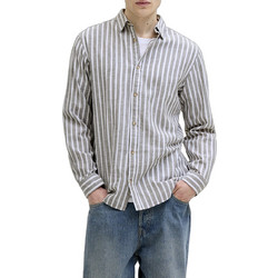 Jack & Jones Ανδρικό Πουκάμισο Βαμβακερό Ριγέ Μακρυμάνικο Κανονική Γραμμή Γκρι 12289174