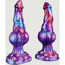Curved Monster Dildo με Βεντούζα 24cm Μωβ Ροζ