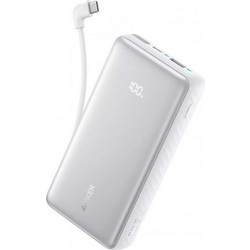 Anker Zolo Power Bank 10000mAh 22.5W με Ενσωματωμένα Καλώδια USB-C & Lightning Power Delivery Silver