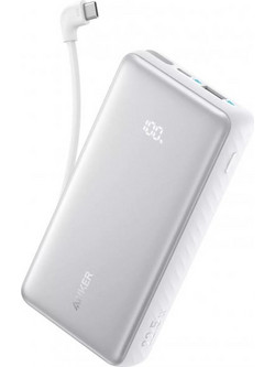 Anker Zolo Power Bank 10000mAh 22.5W με Ενσωματωμένα Καλώδια USB-C & Lightning Power Delivery Silver