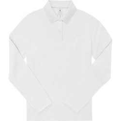 B&C Collection Γυναικεία Μπλούζα Polo Μακρυμάνικη Λευκή PW464