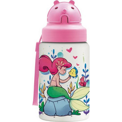 Laken Little Mermaid Παιδικό Παγούρι Ανοξείδωτο BPA Free με Καλαμάκι Ροζ 350ml