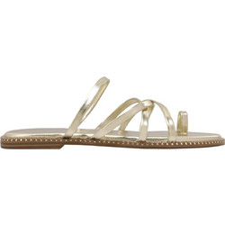 Nine West DIGEN3 Δερμάτινα Γυναικεία Σανδάλια Χρυσά 01-710