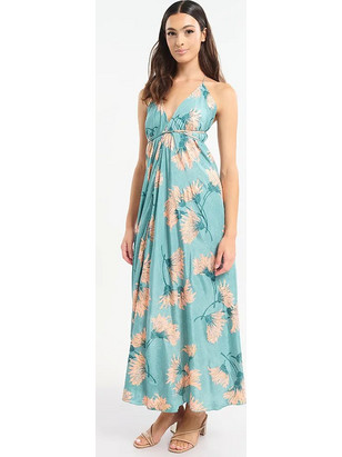 Inart Ble Maxi Καλοκαιρινό Βραδινό Φόρεμα Floral Μεταξωτό Βεραμάν 5-41-348-1346