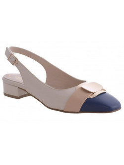 Relax Anatomic Ανατομικές Γόβες Slingback Δερμάτινες με Χοντρό Χαμηλό Τακούνι Μπεζ H-27041