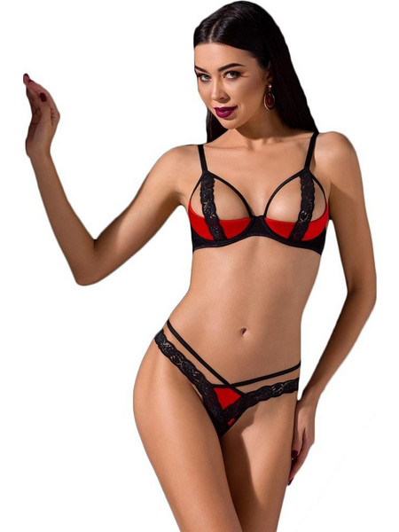 Passion Femmina Σετ Sexy Εσώρουχα με Δαντέλα Μαύρα Κόκκινα PS0053