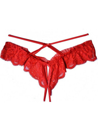 Papatya Γυναικείο Sexy String Αυτοκινήτου με Δαντέλα Κόκκινο 4259