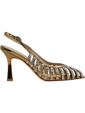 Alma en Pena Γόβες Slingback Δερμάτινες με Λεπτό Ψηλό Τακούνι & Στρας Χρυσές V261811