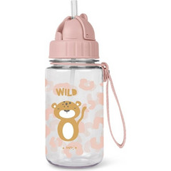 Saro Born to Be Wild Παιδικό Παγούρι Πλαστικό BPA Free με Καλαμάκι Διαφανές Ροζ 400ml
