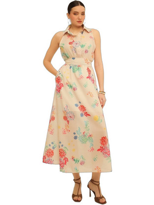 Bee Me Midi Καλοκαιρινό Καθημερινό Φόρεμα Floral Μπεζ 26038