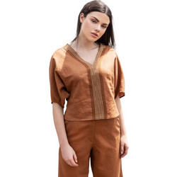 AGGEL Γυναικείο Καλοκαιρινό Top Λινό Ταμπά SS41024KF-1097