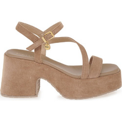 Komis & Komis Γυναικεία Πέδιλα Suede Μπεζ με Χοντρό Ψηλό Τακούνι και Φιάπα E806