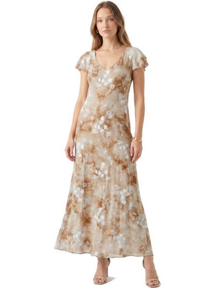 Anna Raxevsky Maxi Καλοκαιρινό Φόρεμα για Γάμο / Βάπτιση Floral Μπεζ D26101