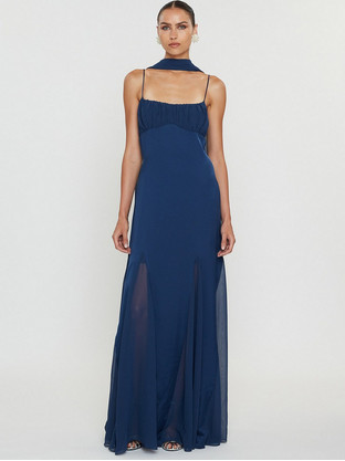 Mix & Match Gabrielle Maxi Καλοκαιρινό Φόρεμα για Γάμο / Βάπτιση Navy Μπλε SS2623