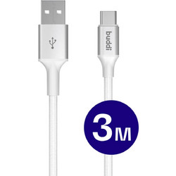 Buddi Braided USB-A to USB-C 12W 3m White 8719246560309