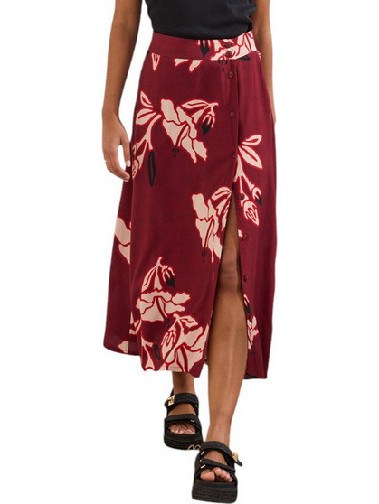 Namaste Μίντι Φούστα Υφασμάτινη Ψηλόμεση Floral Μπορντό SS0326015