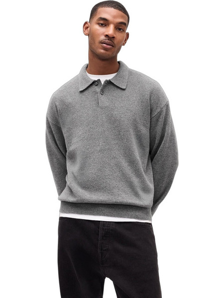 Gap Ανδρική Μπλούζα Polo Μακρυμάνικη Γκρι 839251000