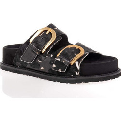 Komis & Komis Γυναικεία Σανδάλια Suede Μαύρα Γκρι E603
