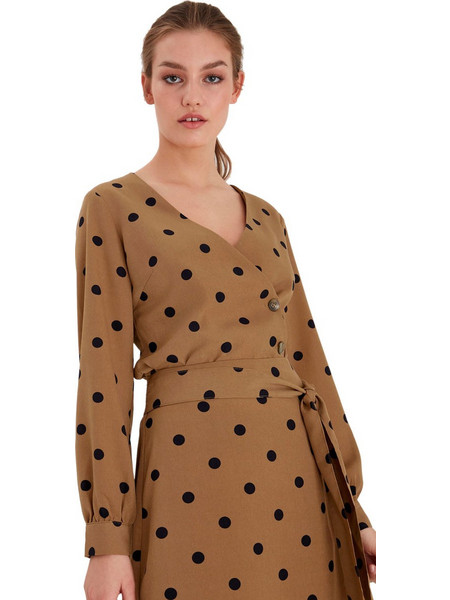 Ichi Kasandra Γυναικείο Χειμερινό Crop Κρουαζέ Top Καφέ 20112383-181030
