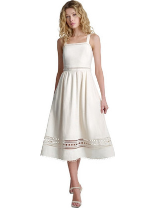 DKNY Midi Καλοκαιρινό Βραδινό Φόρεμα Λινό Λευκό P6DBTE07-CNT
