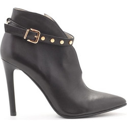 Versace 19V69 Γυναικεία Μποτάκια Αστραγάλου Δερμάτινα Μαύρα με Λεπτό Ψηλό Τακούνι AM05E5005