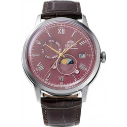 Orient Sun And Moon Ανδρικό Ρολόι Αυτόματο με Καφέ Δερμάτινο Λουράκι RA-AK0807R