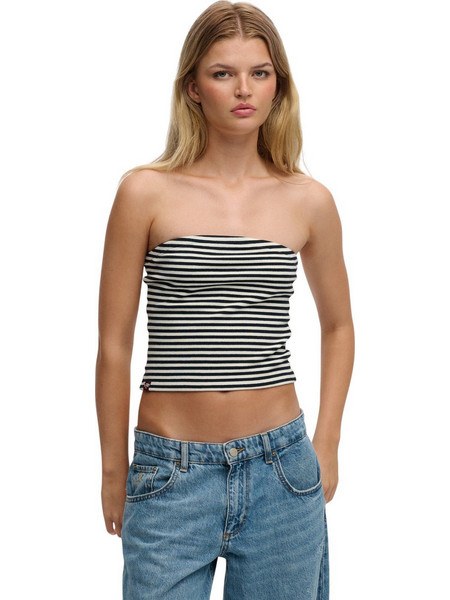 Superdry Γυναικείο Καλοκαιρινό Crop Top Βαμβακερό Μαύρο Λευκό W6012223A-D4F