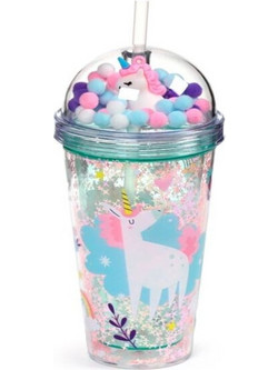 Puckator Ποτήρι Νερού Πλαστικό με Καλαμάκι Unicorn 380ml 5055071510199