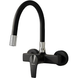 Bonken HT-4522 Μπαταρία Κουζίνας Τοίχου Διπλής Παροχής Ανάμεικτη με Εύκαμπτο Ρουξούνι Μαύρη