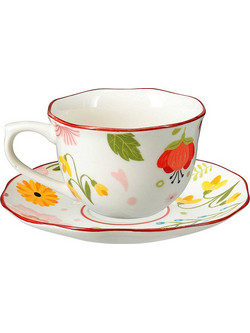 Zaros Flower Σετ Φλιτζάνια Cappuccino Ελληνικού Καφέ & Τσαγιού Πορσελάνης Πολύχρωμα 220ml 6τμχ KZ380