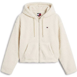 Tommy Jeans Γυναικεία Ζακέτα Fleece Μακριά με Κουκούλα και Φερμουάρ Εκρού DW0DW23291-YBH