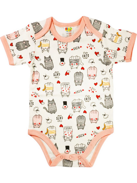 Biyo Kids Cute Cats Φορμάκι Εσώρουχο Κοντομάνικo για Κορίτσι Λευκό Σομόν 40242