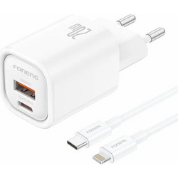 Foneng EU70 Φορτιστής με Καλώδιο Lightning με Θύρα USB-A & Θύρα USB-C 20W Power Delivery