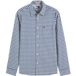 Tommy Jeans Ανδρικό Πουκάμισο Βαμβακερό Καρό Μακρυμάνικο Κανονική Γραμμή Μπλε DM0DM23516-0MU