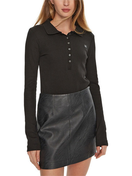 Calvin Klein Γυναικεία Μπλούζα Polo Μακρυμάνικη Μαύρη J20J224457-BEH