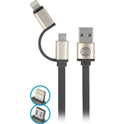 Forever cable 2in1 micro-USB + iPhone 8-PIN metal flat black 1m 1,8A