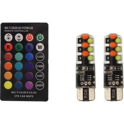 Λαμπάκια Ψείρες Αυτοκινήτου Led RGB T10 με Τηλεχειριστήριο