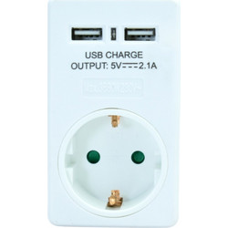 POWERTECH Αντάπτορας ρεύματος schuko PT-767, 2x USB, λευκός