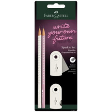 FABER CASTELL SET 2 SPARKLE II ΜΟΛΥΒΙΑ ΡΟΖ/ΛΕΥΚΟ + SLEEVE ΓΟΜΑ + ΞΥΣΤΡΑ OF218481