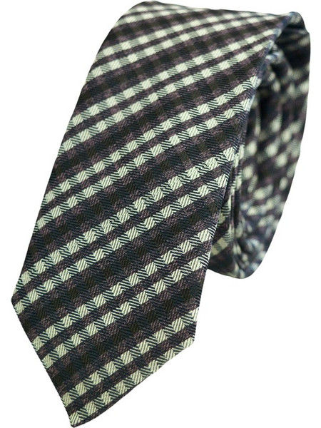 Μεταξωτή Γραβάτα Makis Tselios Μπορντώ-Καφέ καρό - Skinny - 6 cm