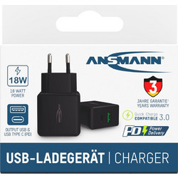 Ansmann Φορτιστής Χωρίς Καλώδιο με Θύρα USB-A & USB-C 18W Power Delivery Black HC218PD