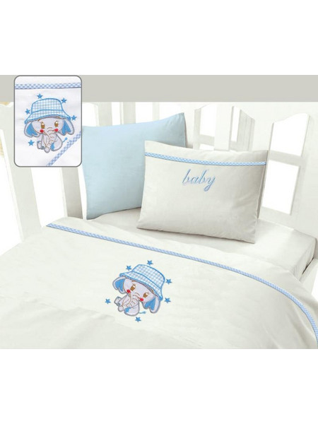Mc Decor Elephant Σετ Βρεφικά Σεντόνια Κούνιας Βαμβακερά 120x160 White/Ciel