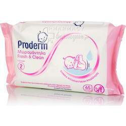 Proderm Clean & Fresh Μωρομάντηλα Χωρίς Οινόπνευμα 65τμχ